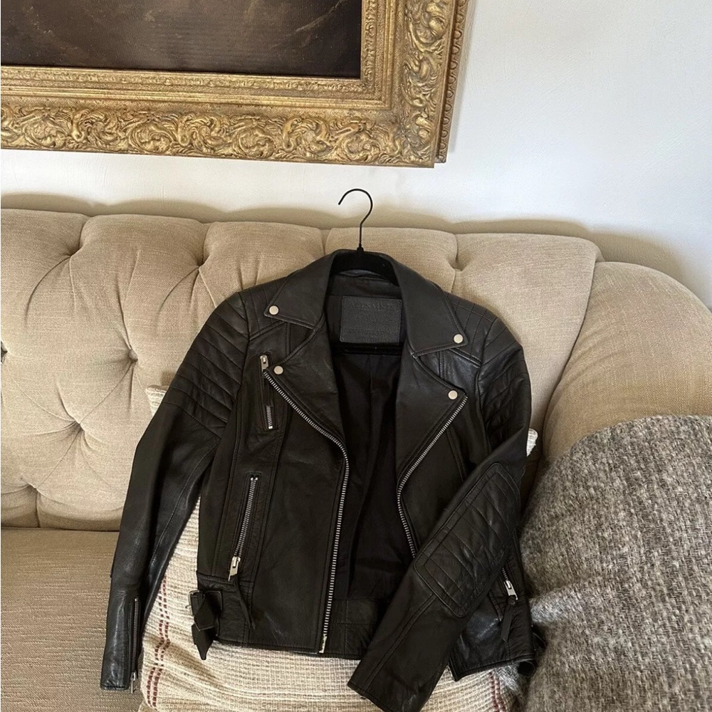 All Saints Papin Black Leather Biker Jacket - Size UK 6 EU 34 US 2